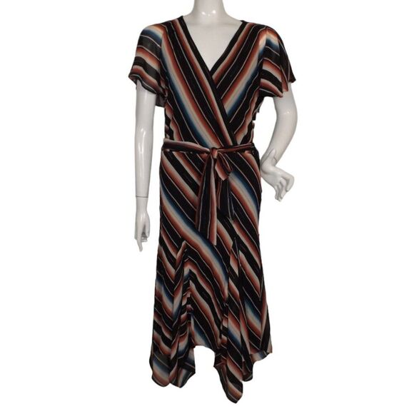 LAUREN RALPH LAUREN Dress, 10, Asymmetrical, Southwestern stripes, Flutter slv - Picture 1 of 15
